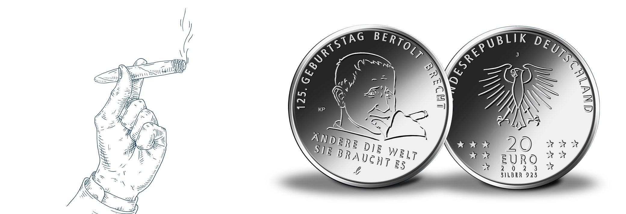 (EUR03.Proof.2023.910111SJ5) 20 € Germany 2023 J Proof silver - Bertolt Brecht (blog illustration) (zoom)