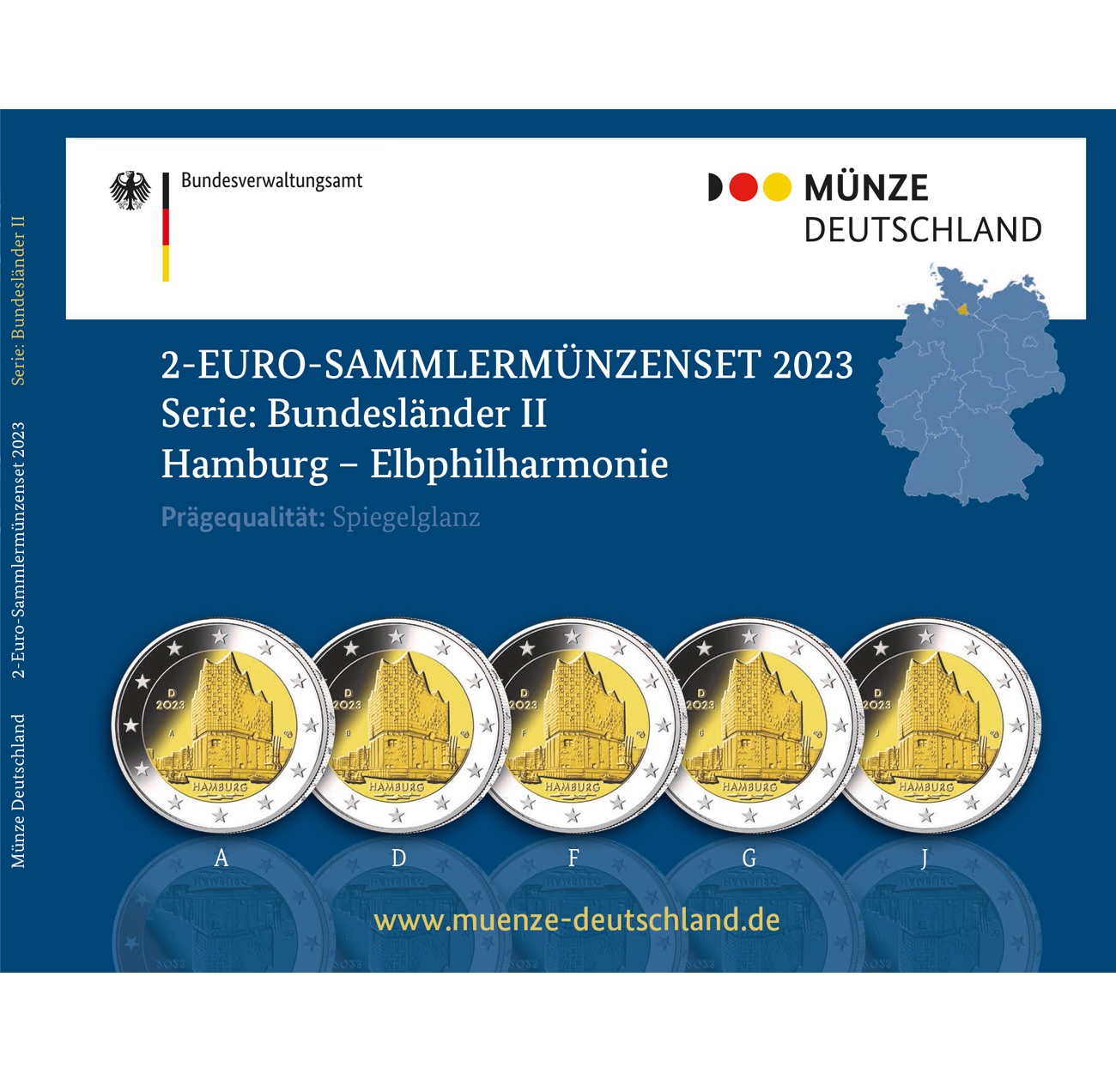 (EUR03.Proof.set.2023.1.s) Coin set 2 euro Germany 2023 Proof - Elbe Philharmonic Hall, in Hamburg (zoom)