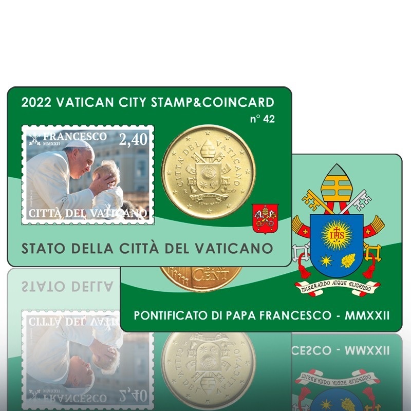 (EUR19.BU.2022.CN1632) Stamp & coin card 50 cent Vatican 2022 BU & 2€ 40 cent - Children (zoom)