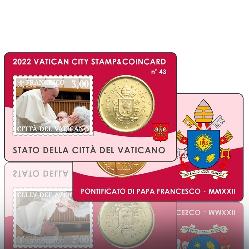 (EUR19.BU.2022.CN1634) Stamp & coin card 50 cent Vatican 2022 BU & 3€ - Grandparents (zoom)