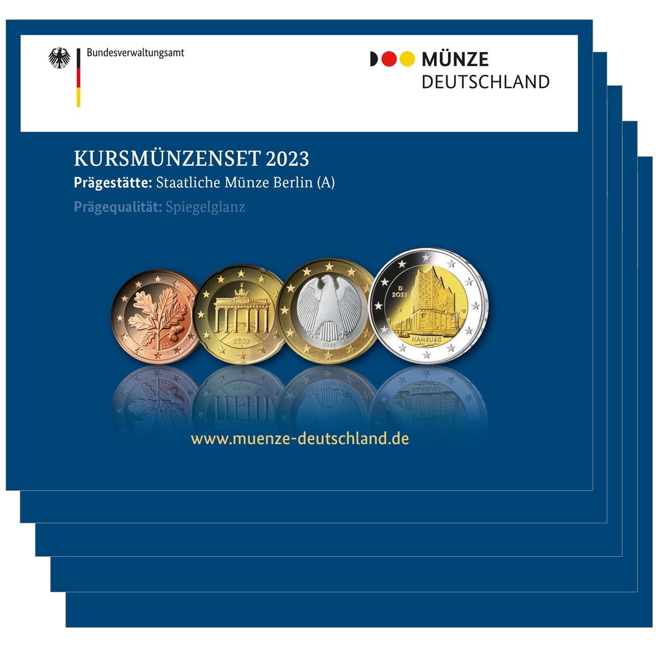 (LOT.EUR03.Proof.sets.2023.A.to.J.90um23s) Proof coin sets Germany 2023 (all 5 Mints A, D, F, G & J) (zoom)