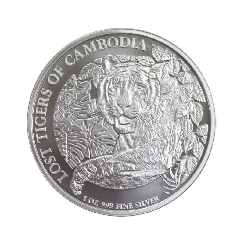 (W035.3000.R.2023.1.oz.Ag.2) 3000 Riels Cambodia 2023 1 oz BU silver - Lots tigers Reverse (zoom)