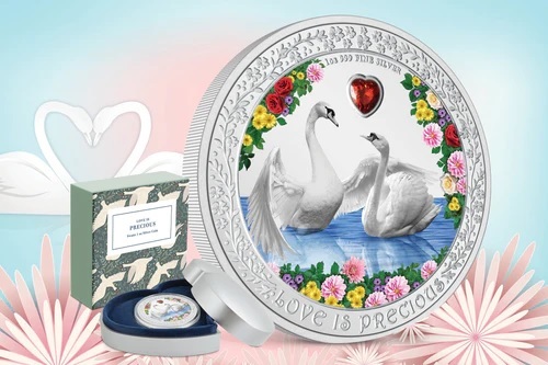 (W160.2.D.2023.30-01353) 2 Dollars Niue 2023 1 oz Proof silver - Swans, Love is Precious (blog illustration) (zoom)