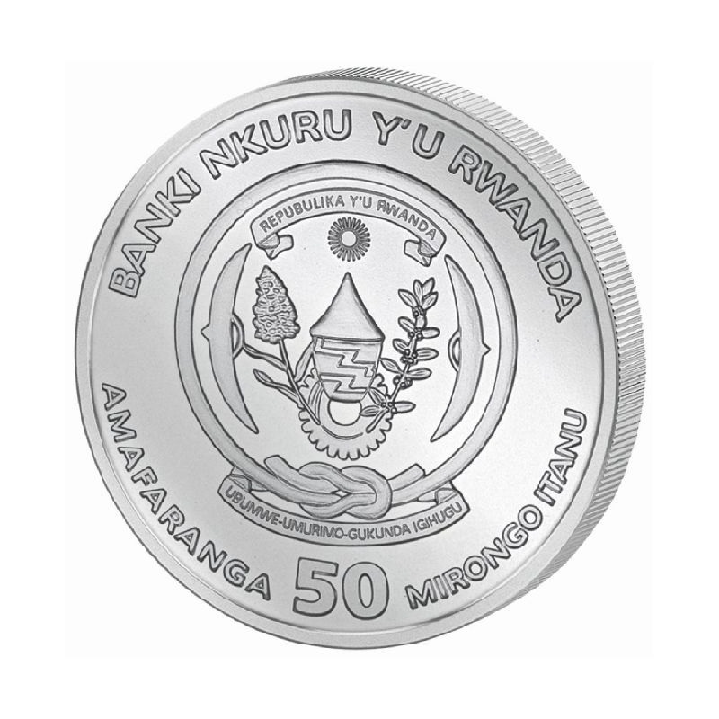 (W188.50.F.2023.1.oz.Ag.1) 50 Francs Rwanda 2023 1 oz BU silver - Nile crocodile Obverse (zoom)
