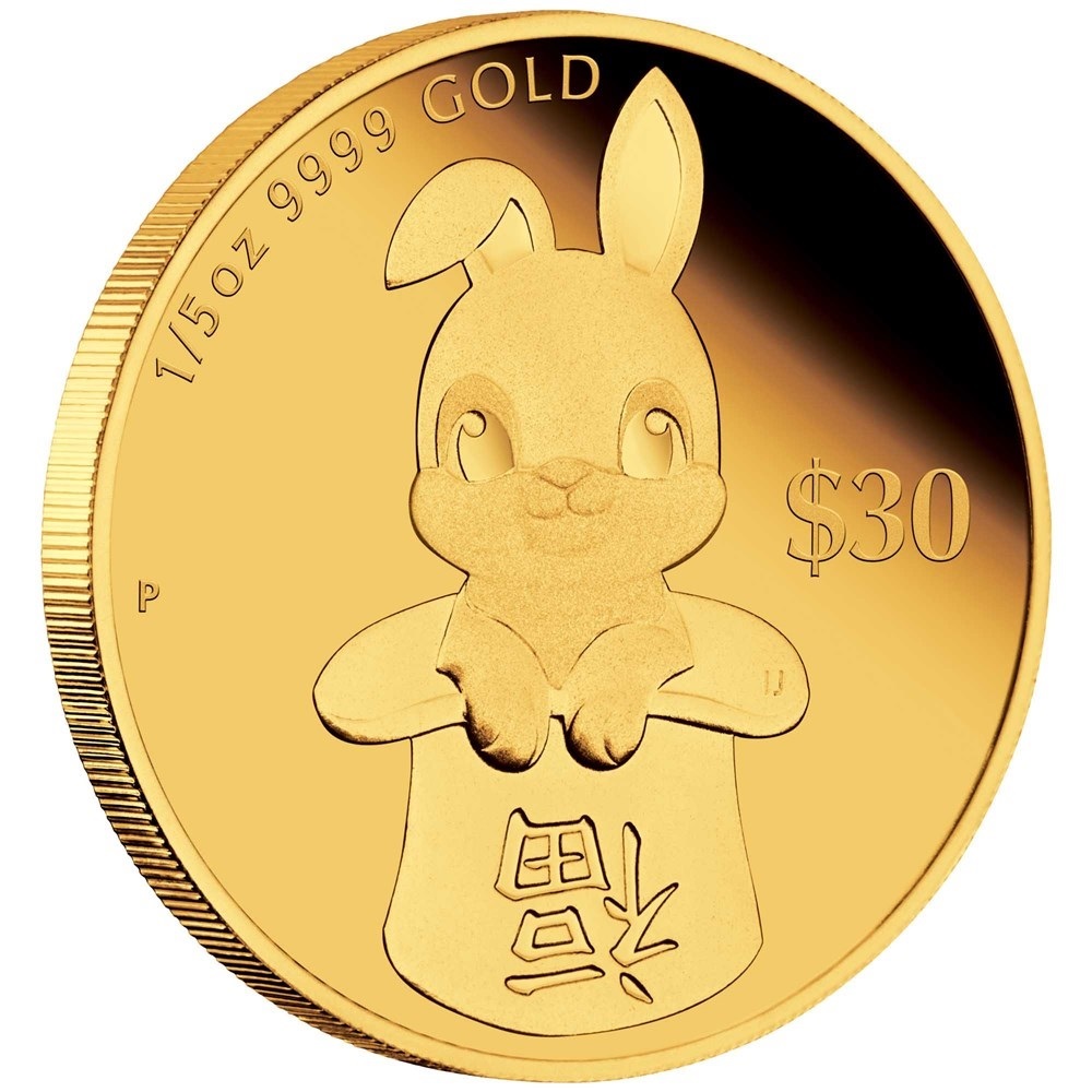 (W228.1.30.D.2023.23M50AAA) 30 Dollars Tuvalu 2023 fifth of an ounce Proof gold - Year of the Rabbit Reverse (zoom)