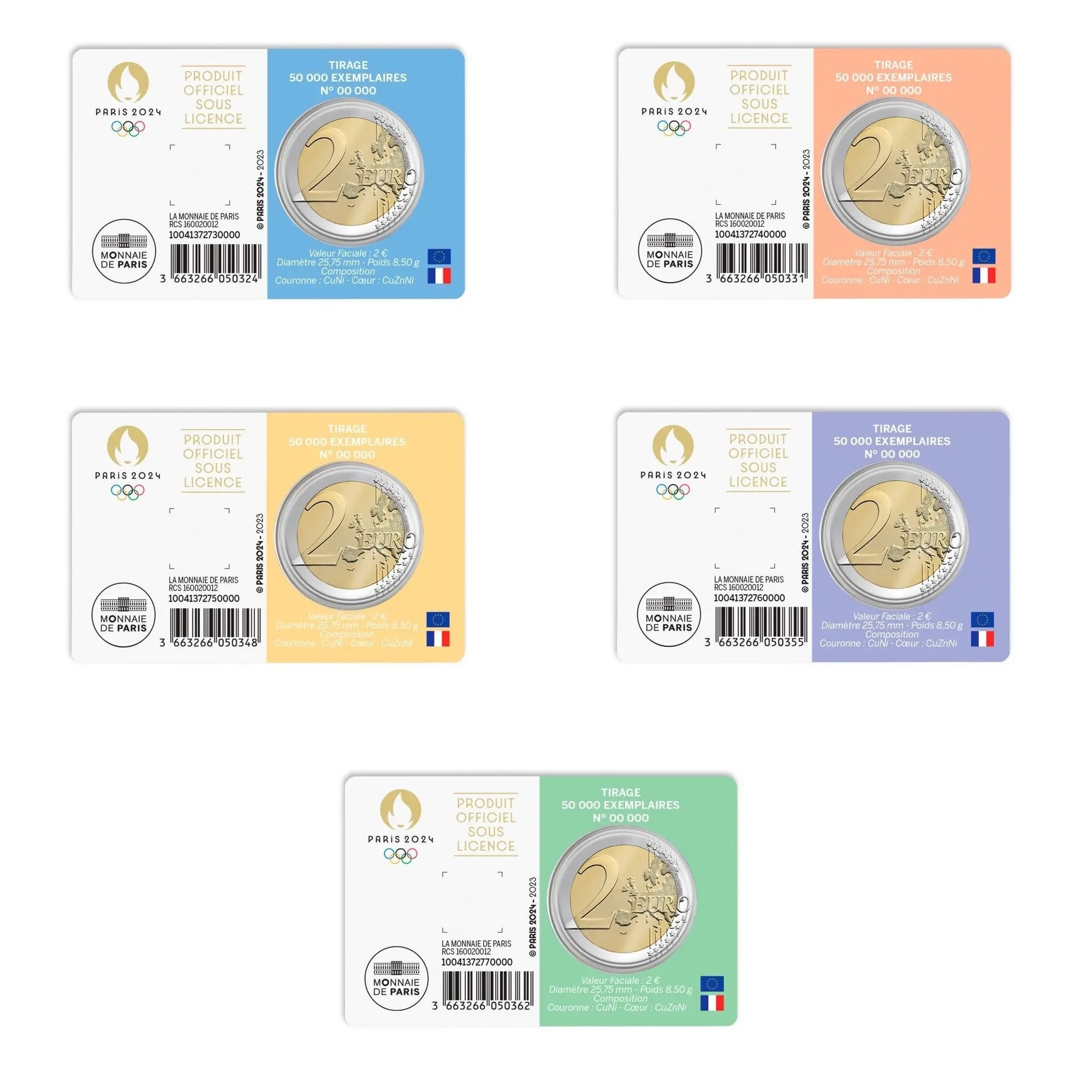 2 euro France 2023 BU - Paris Olympic Games (5 coin cards lot) Back (zoom)