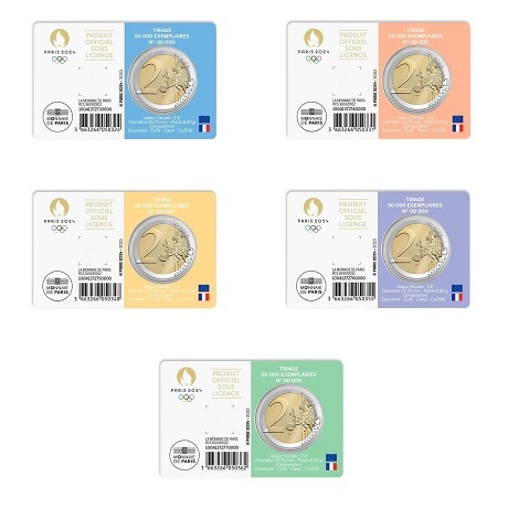 Série de 5 coincards 2 euros BU 2023 France J.O. de Paris 2024. -  Philantologie