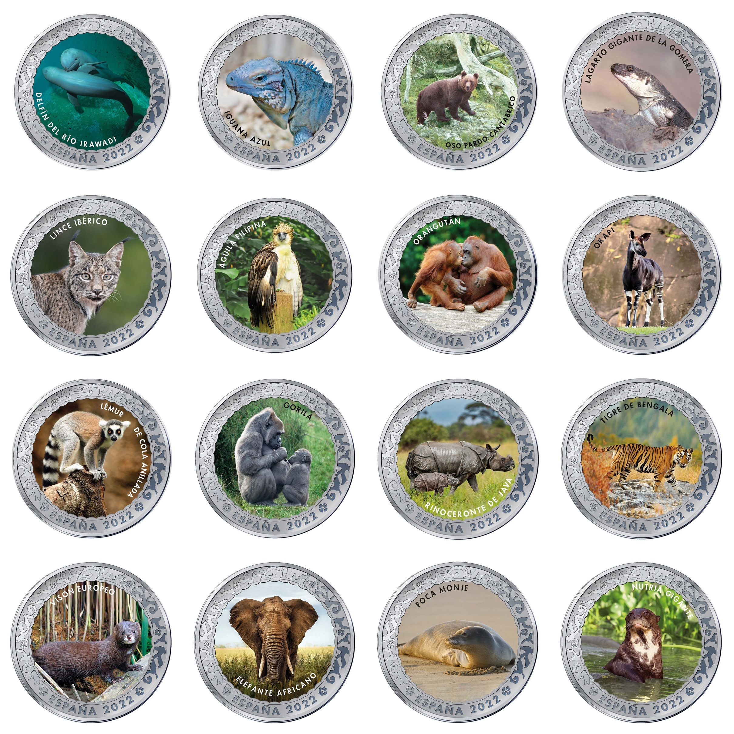 (EUR05.coin.set.2022.92927066) Coin set Spain 2022 - Endangered Animal Species (reverses) (zoom)