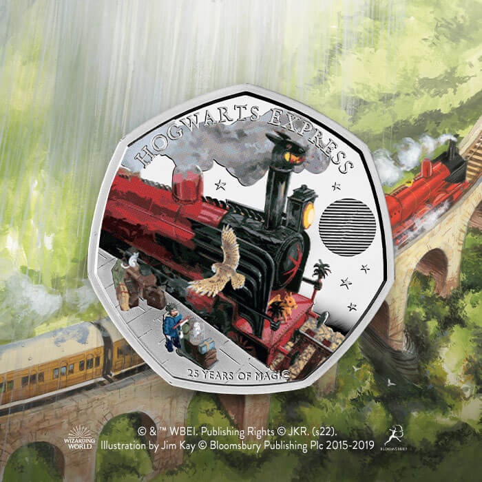 (W185.50.P.2022.UK22HESP) UK 50 Pence Harry Potter (Hogwarts Express) 2022 - Proof silver (blog illustration) (zoom)