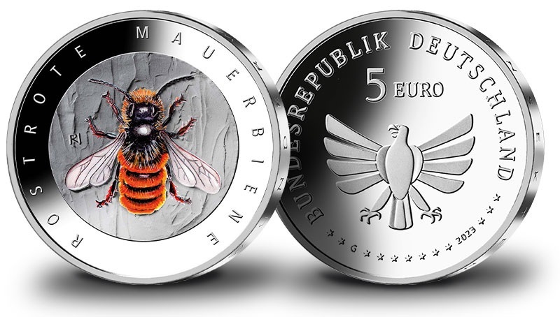 (EUR03.Proof.2023.90N123Q3S5) 5 euro Germany 2023 D Proof - Red mason bee (blog illustration) (zoom)