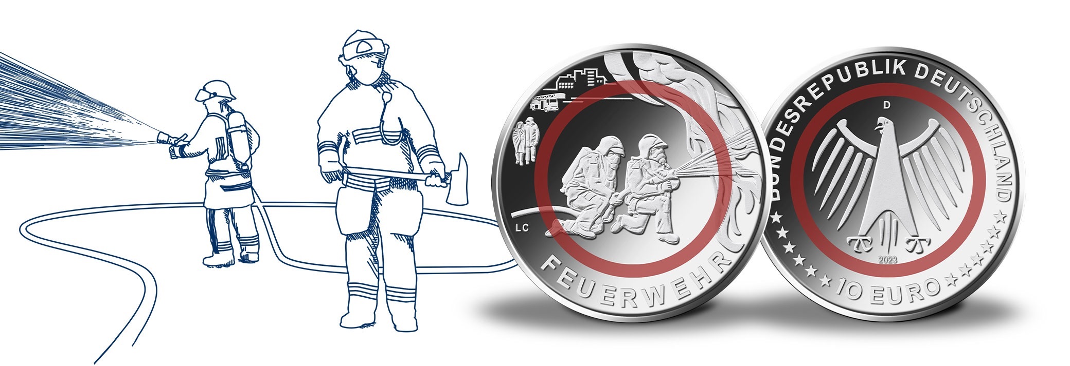 (EUR03.Proof.2023.90N323S5) 10 € Germany 2023 (random Mint) Proof - Firefighters (blog illustration) (zoom)