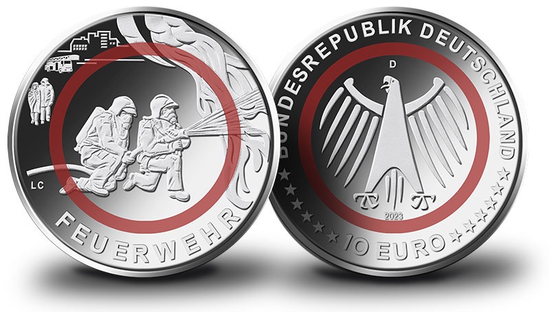 (EUR03.Proof.2023.90N323S5) 10 euro Germany 2023 (random Mint) Proof - Firefighters (blog illustration) (zoom)