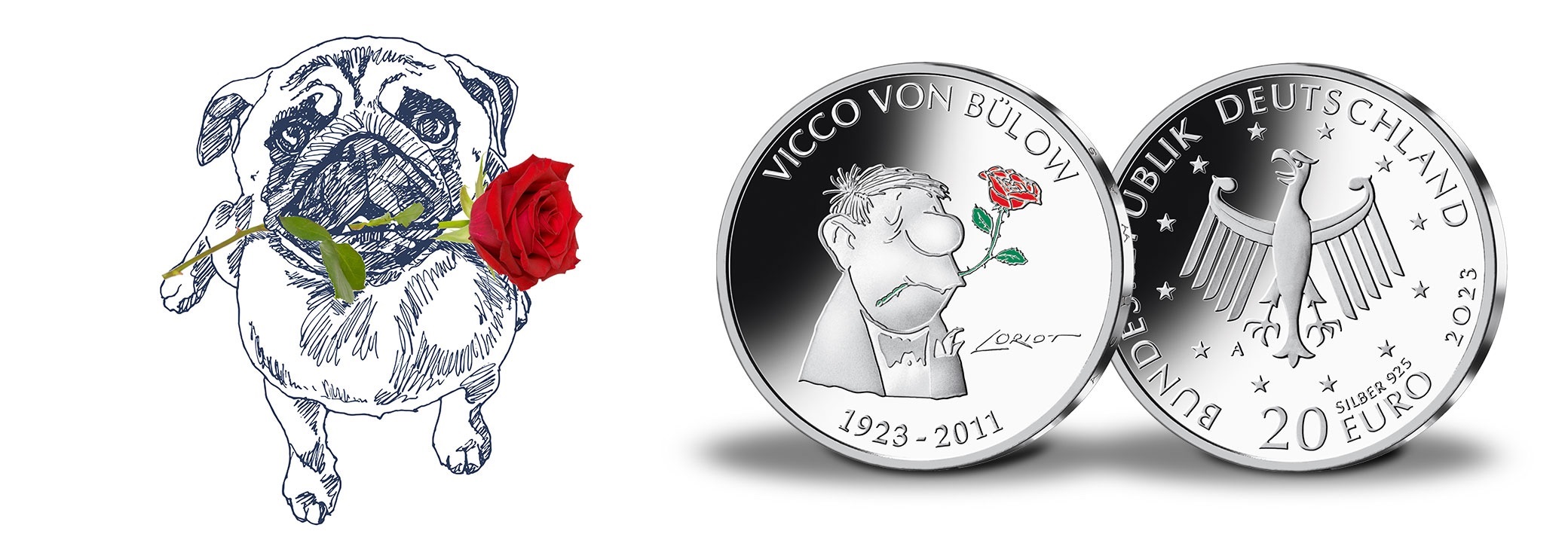 (EUR03.Proof.2023.910113SA5) 20 € Germany 2023 A Proof silver - Vicco von Bülow (Loriot) (blog illustration) (zoom)