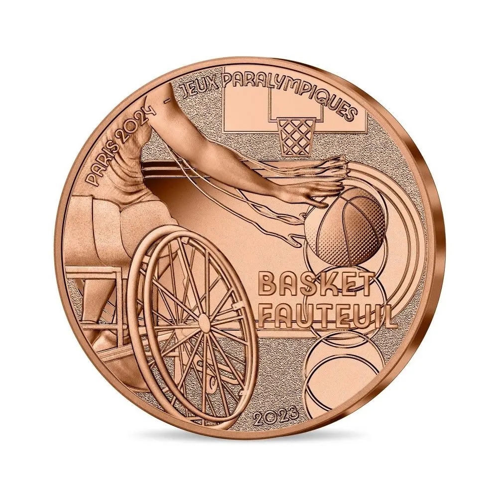 (EUR07.0.25.E.2023.10041376390000) Quarter € France 2023 - Paris Olympics Wheelchair basketball 2024 Obverse (zoom)