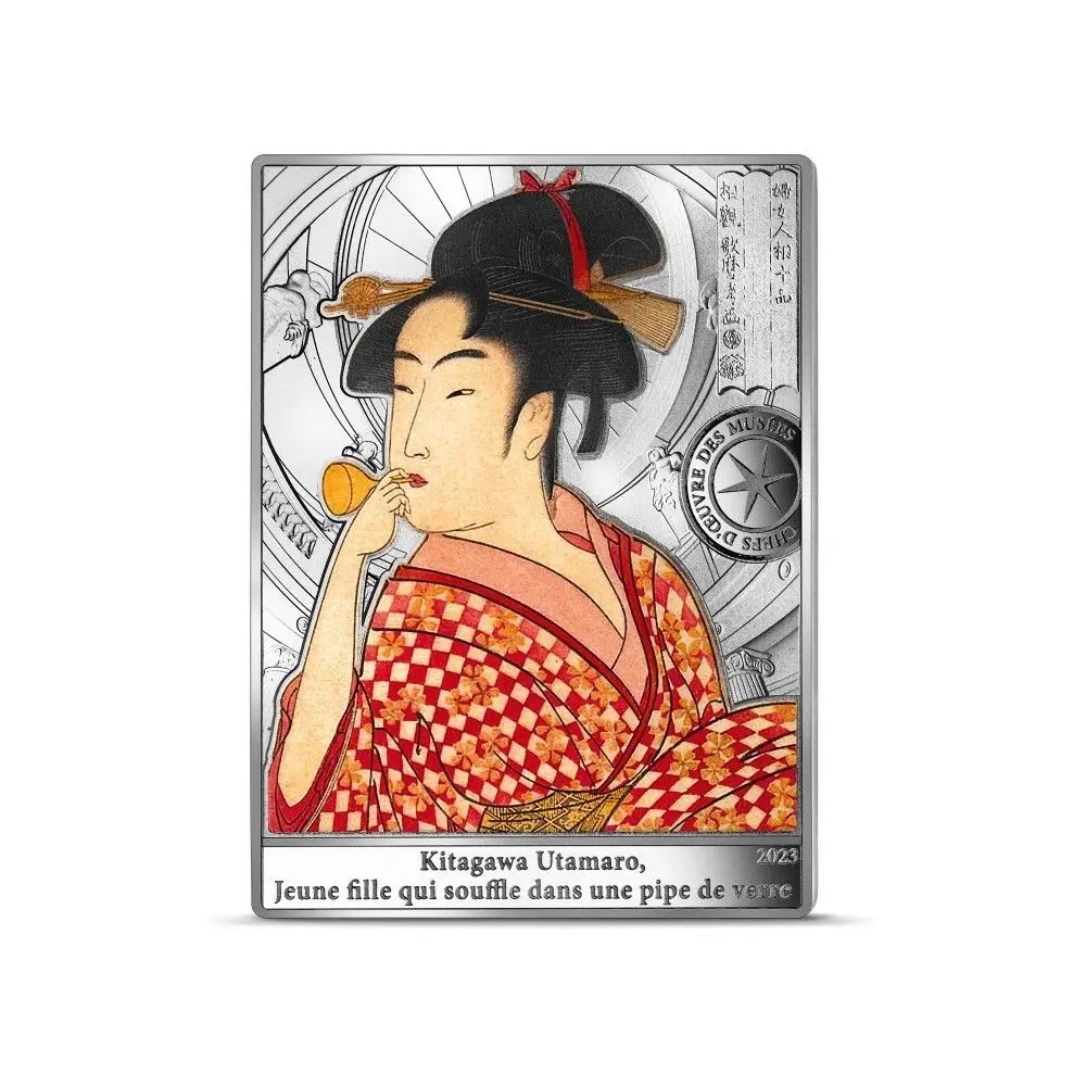 (EUR07.Proof.2023.10041366670000) 10 € France 2023 Proof Ag - Young Woman Blowing a Poppen Kitagawa Utamaro R (zoom)