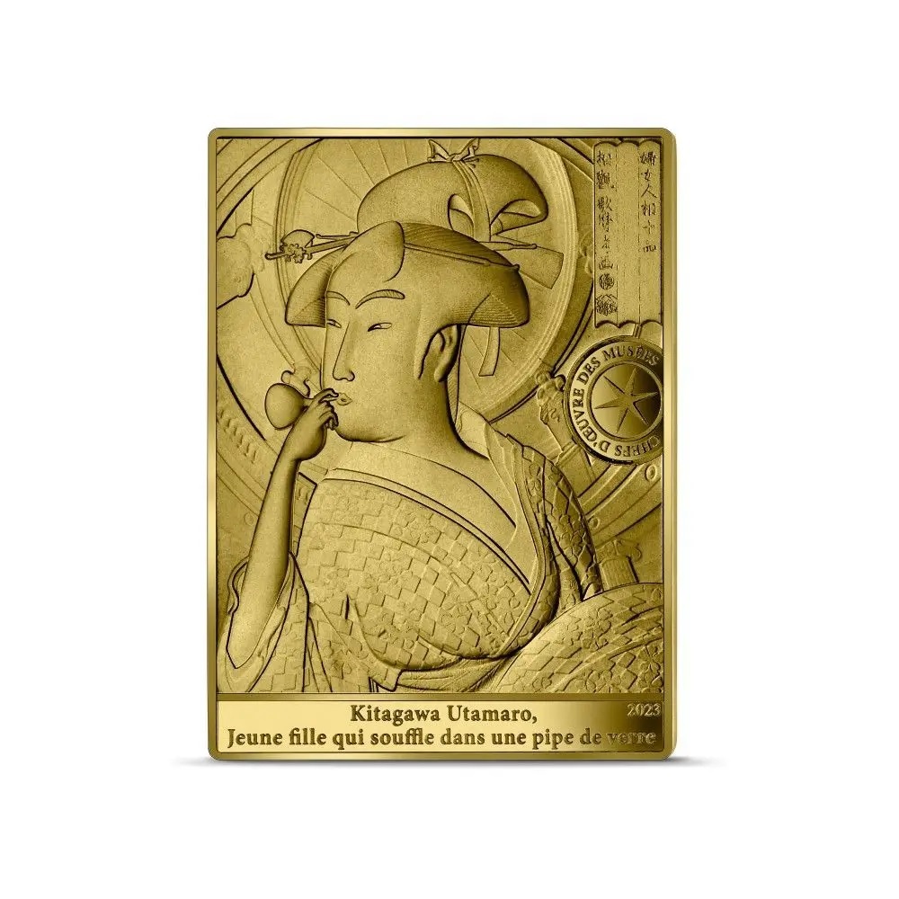 (EUR07.Proof.2023.10041366770000) 50 € France 2023 Proof Au - Young Woman Blowing a Poppen, Kitagawa Utamaro R (zoom)