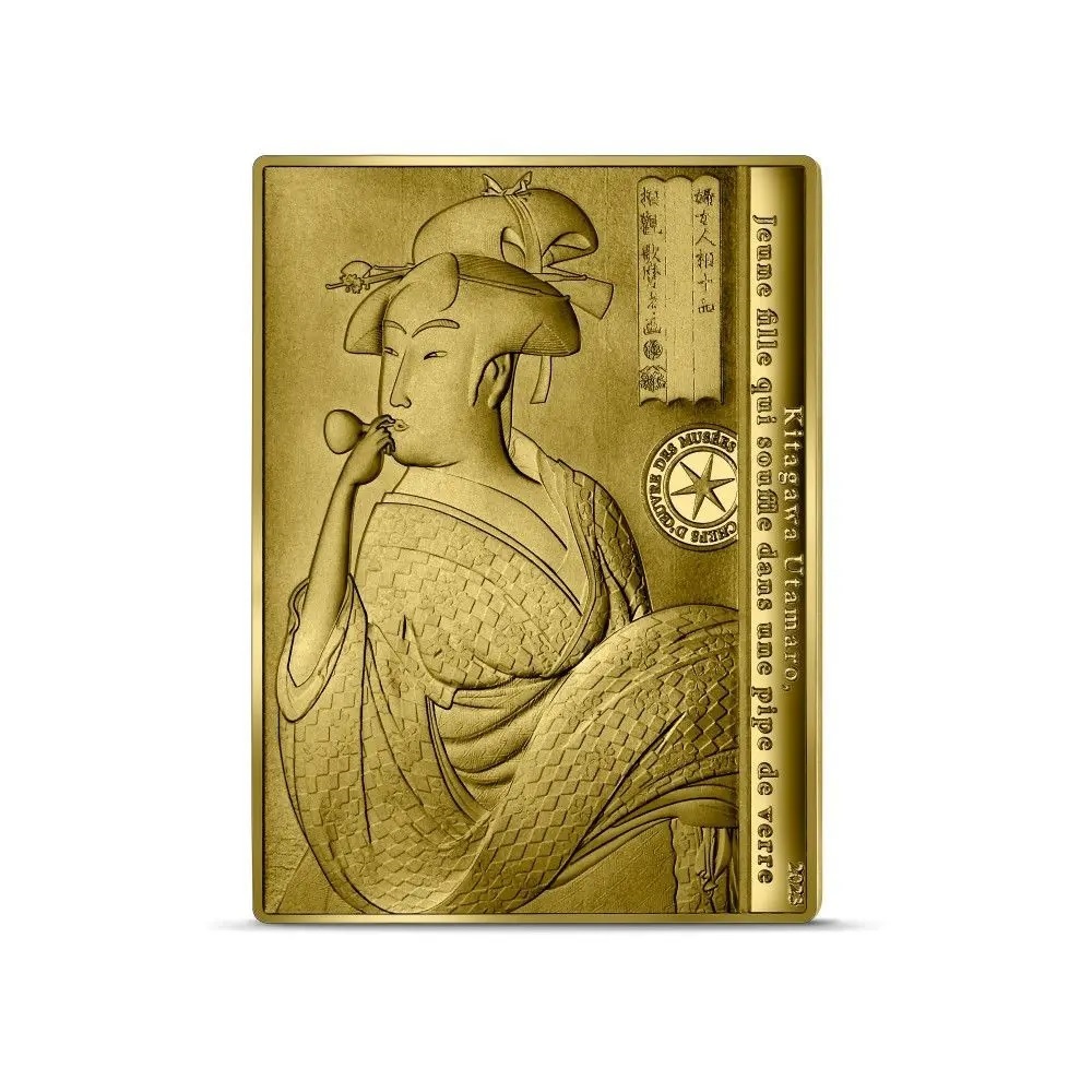 (EUR07.Proof.2023.10041366800000) 200 € France 2023 Proof Au - Young Woman Blowing a Poppen Kitagawa Utamaro R (zoom)