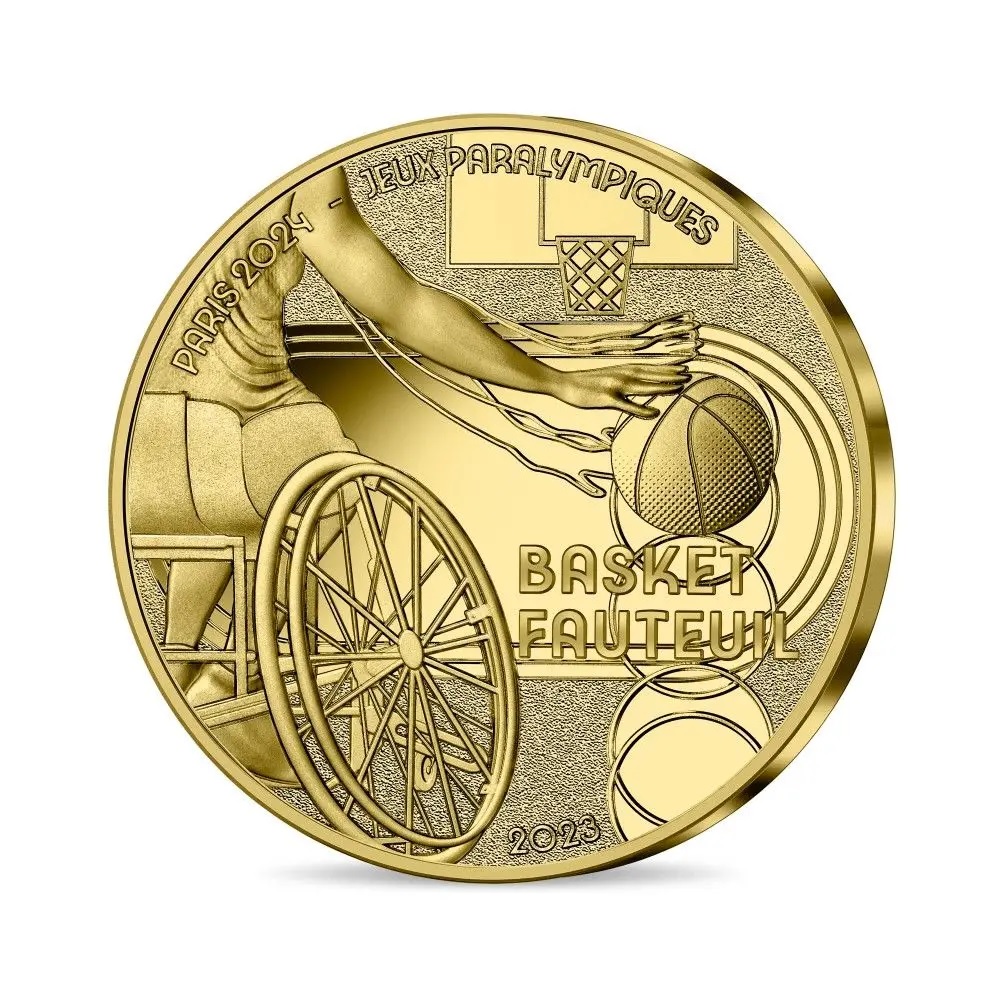 (EUR07.Proof.2023.10041376300000) 50 euro France 2023 Proof gold - Paris Olympics 2024 Wheelchair basket O (zoom)
