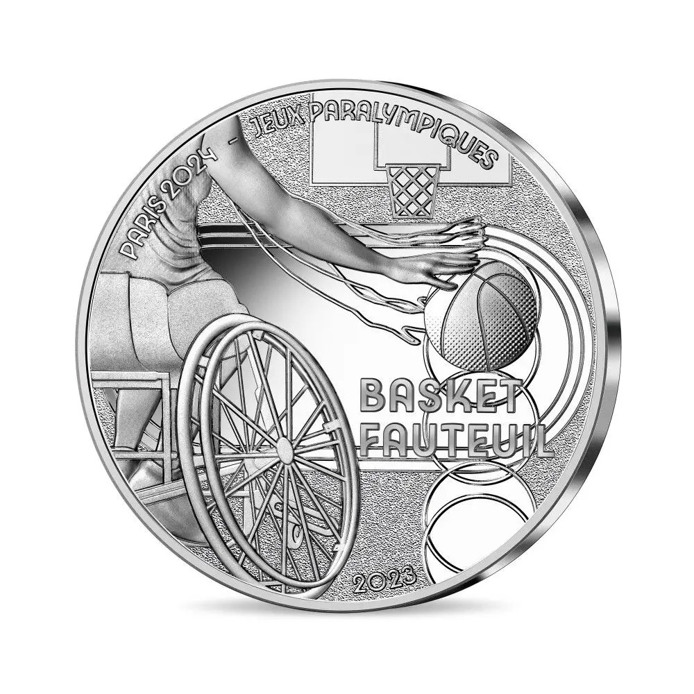 (EUR07.Proof.2023.10041376340000) 10 euro France 2023 Proof silver - Paris Olympics 2024 Wheelchair basket O (zoom)