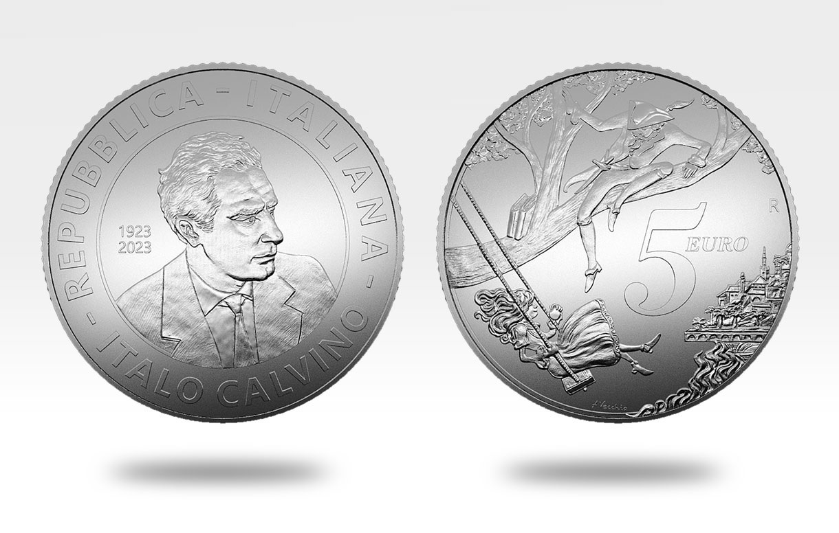 (EUR10.BU.set.2023.48-2ms10-23f007) BU coin set Italy 2023 (Italo Calvino) (5 euro coin) (zoom)