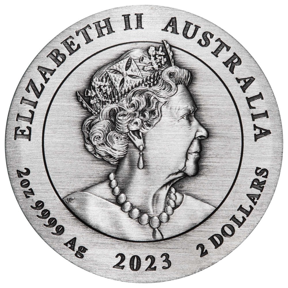 (W017.1.2.D.2023.3S2306CGAA) 2 Dollars Australia 2023 2 oz Antique silver - Year of the Rabbit Obverse (zoom)