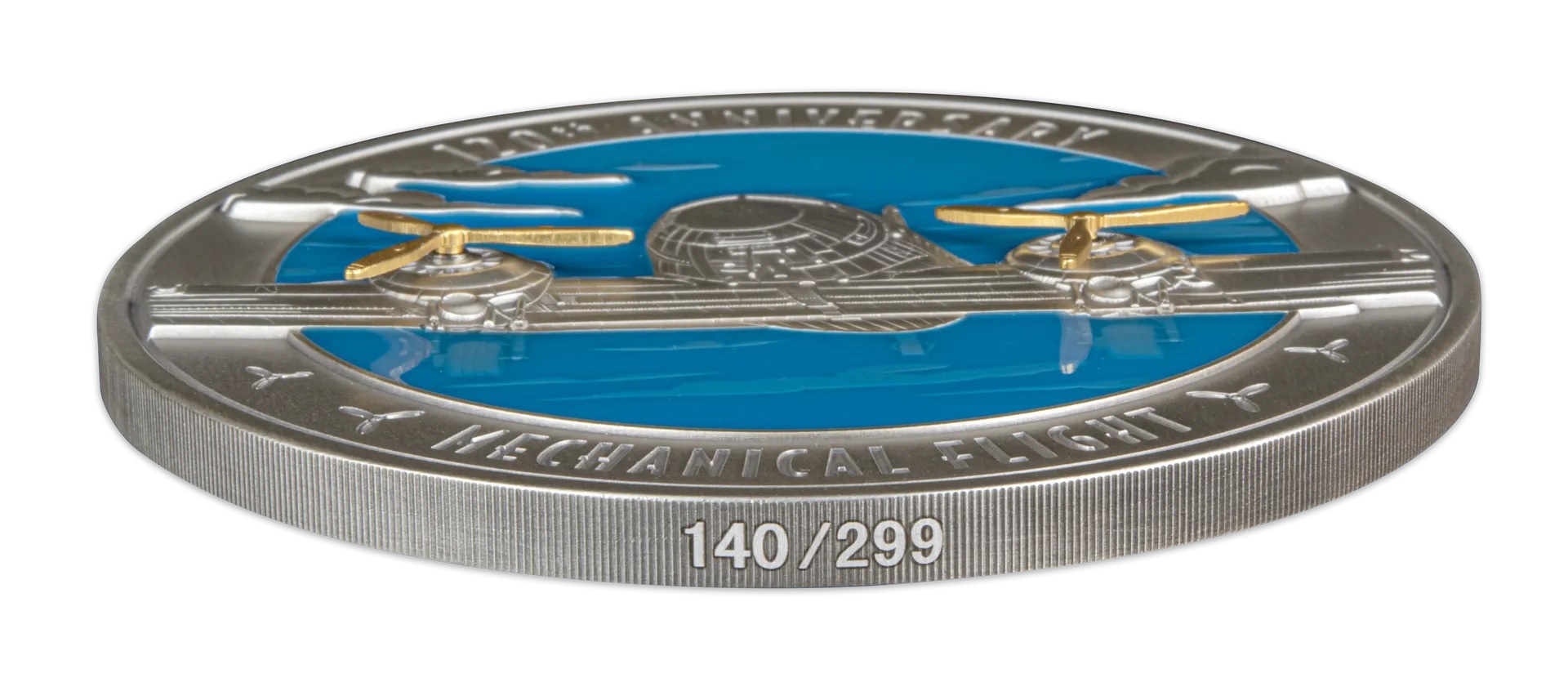 (W022.10.D.2023.500.g.Ag.1) 10 $ Barbados 2023 500 grams Antique silver - Mechanical flight (edge) (zoom)