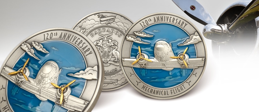 (W022.10.D.2023.500.g.Ag.1) 10 Dollars Barbados 2023 500 g Antique silver - Mechanical flight (blog illustration) (zoom)