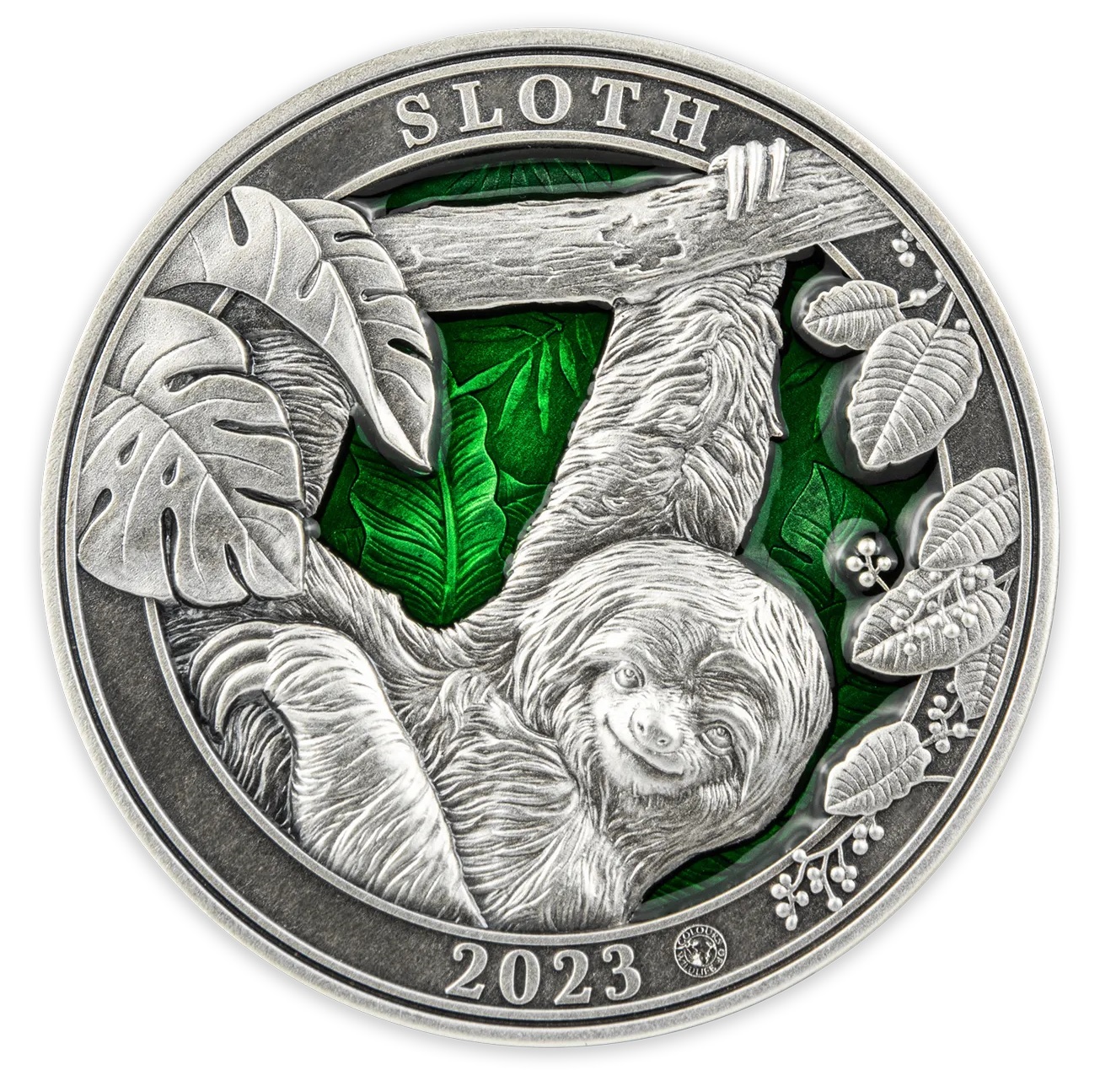 (W022.5.D.2023.3.oz.Ag.5) 5 Dollars Barbados 2023 3 oz Antique silver - Sloth Reverse (zoom)