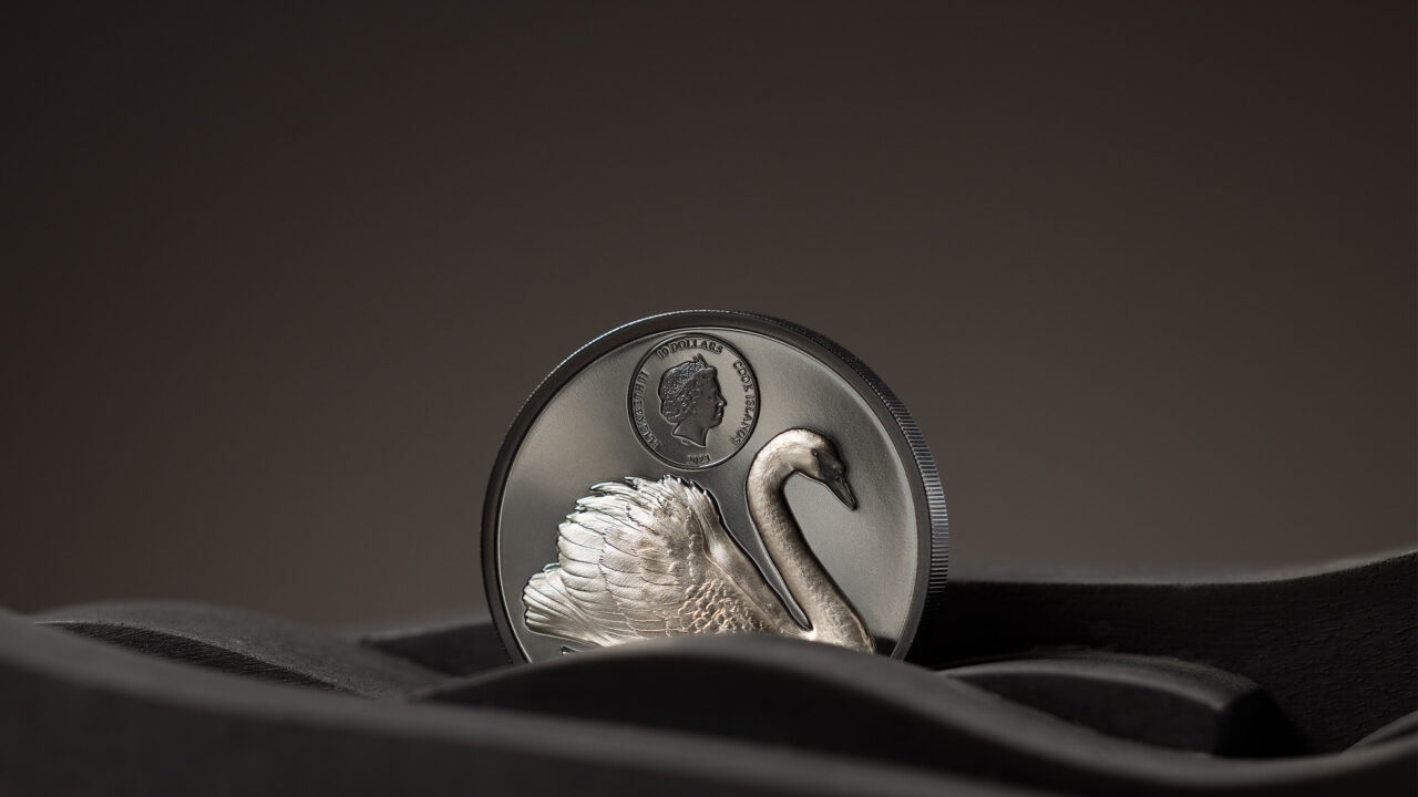 (W099.10.D.2023.30254) Cook Islands 10 $ Black Swan 2023 - Black Proof silver Obverse (blog illustration) (zoom)