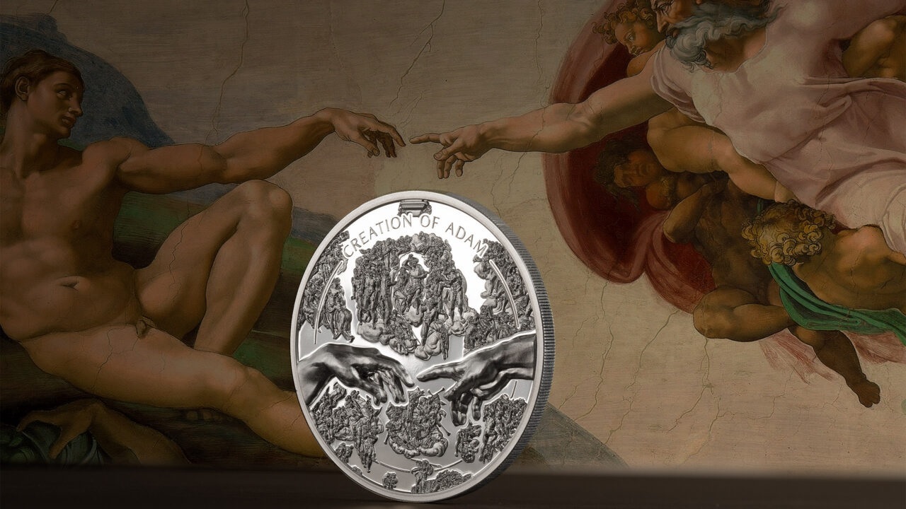 (W099.5.D.2023.30235) Cook Islands 5 $ Creation of Adam 2023 - Proof silver (blog illustration) (zoom)