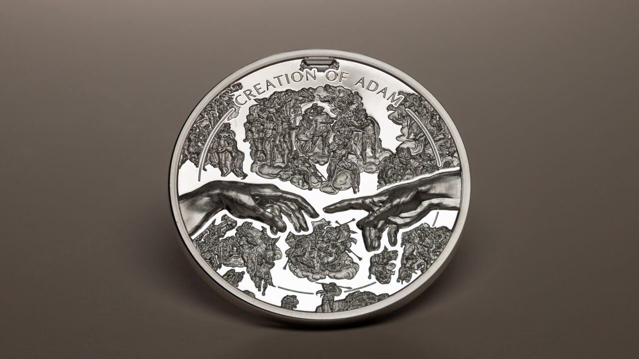 (W099.5.D.2023.30235) Cook Islands 5 Dollars Creation of Adam 2023 - Proof silver Reverse (blog illustration) (zoom)