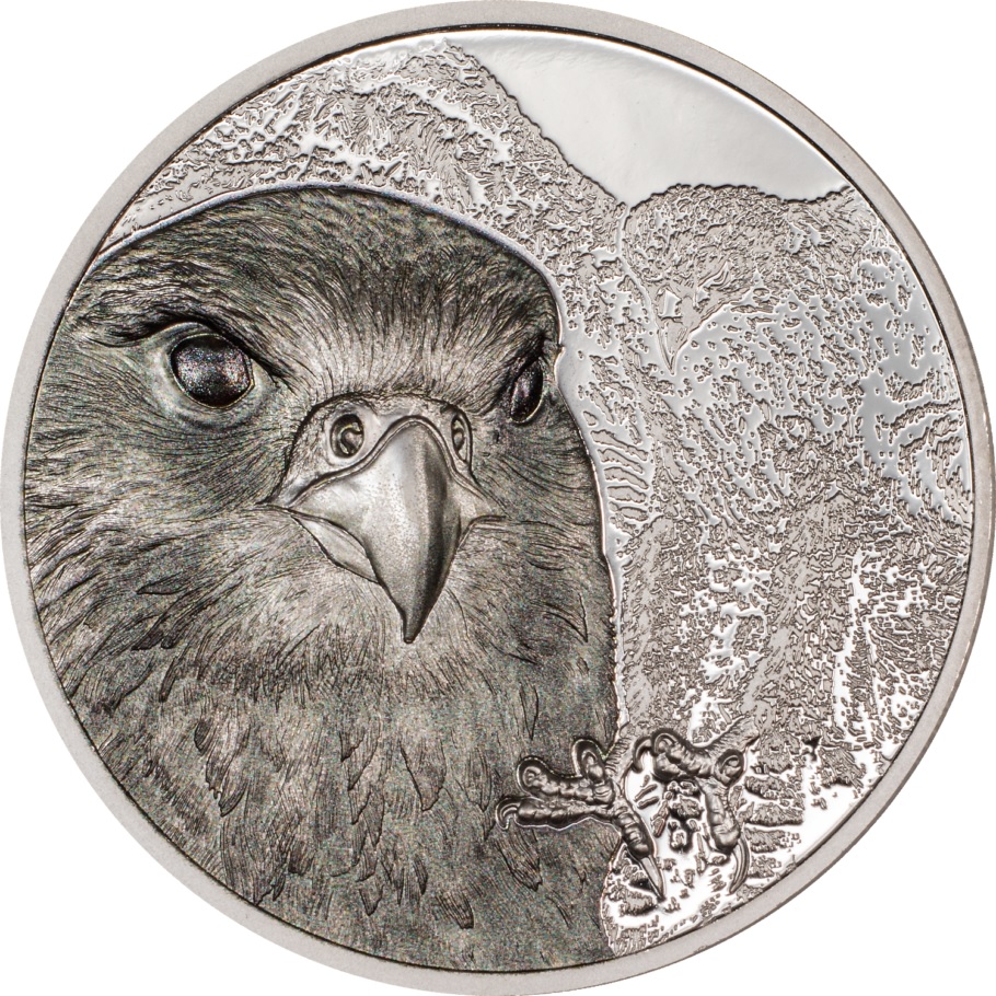 (W151.25000.Tögrög.2023.30287) 25000 Tögrög Mongolia 2023 1 oz Proof platinum - Mongolian Falcon Reverse (zoom)