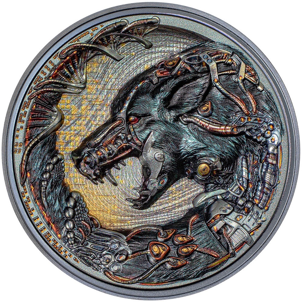 (W168.1.20.D.2023.4) Palau 20 Dollars Cyborg Dog 2023 - Black Proof silver Reverse (zoom)