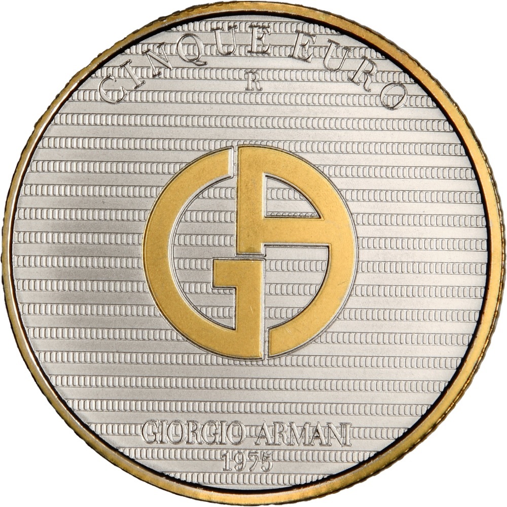 (EUR10.BU.set.2023.48-2ms10-23f008) Triptych 5 euro Italy 2023 BU Ag - Giorgio Armani (coin reverse) (zoom)