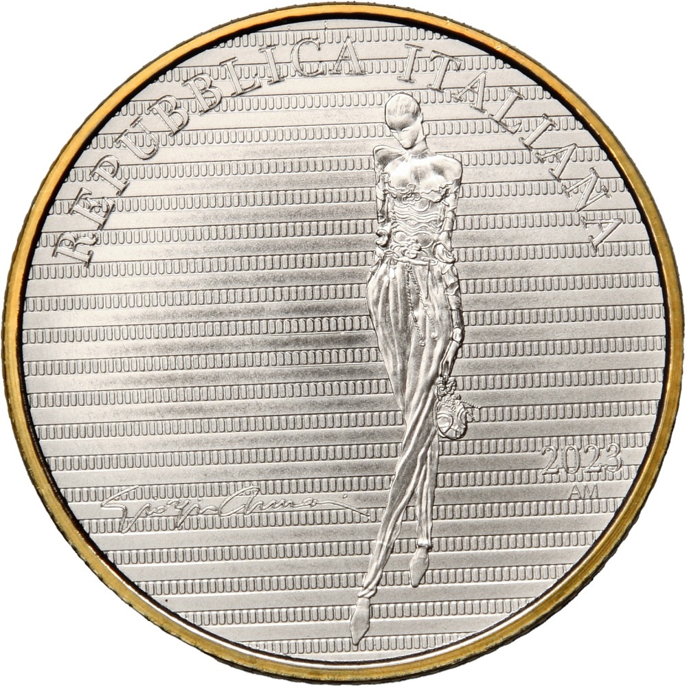 (EUR10.BU.set.2023.48-2ms10-23f008) Triptych 5 euro Italy 2023 BU silver - Giorgio Armani (obverse first coin) (zoom)