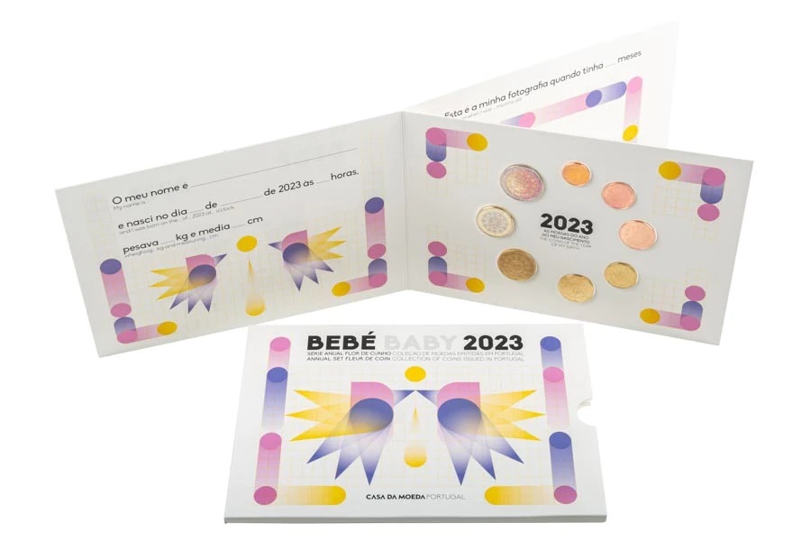 (EUR15.FDC.set.2023.1024016) Uncirculated coin set Portugal 2023 - Baby birth (inside) (zoom)