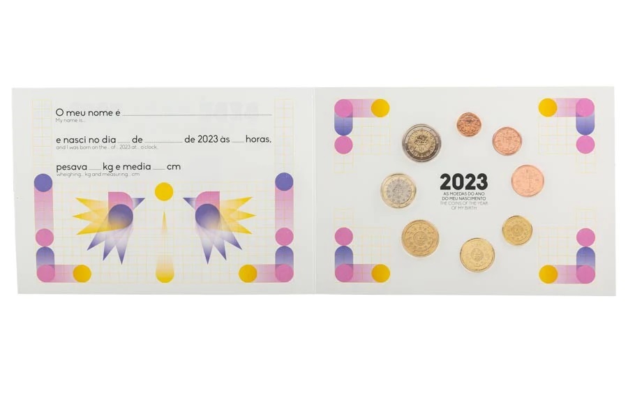 (EUR15.FDC.set.2023.1024016) Uncirculated set Portugal 2023 - Baby birth (obverses) (zoom)