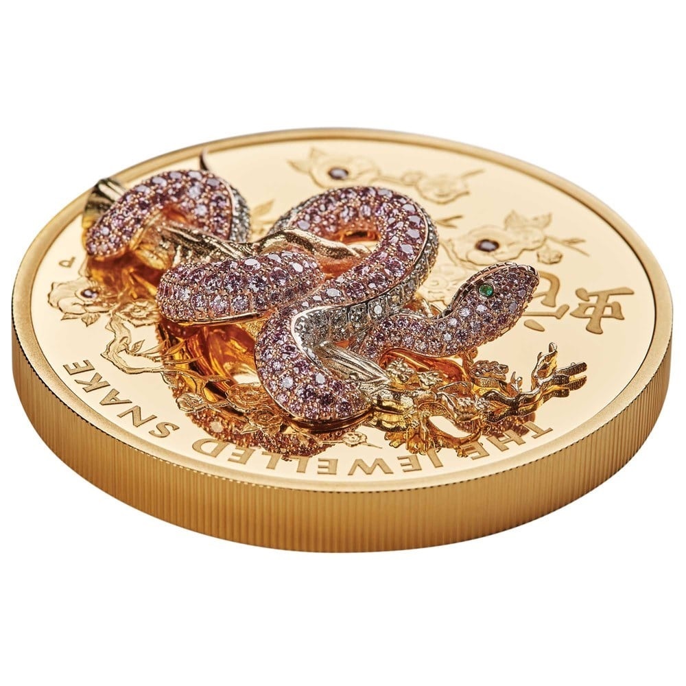 (W017.2500.D.2023.23P70AAA) 2500 Dollars Australia 2023 10 oz Proof Au - Jewelled Snake (pink diamonds) (zoom)