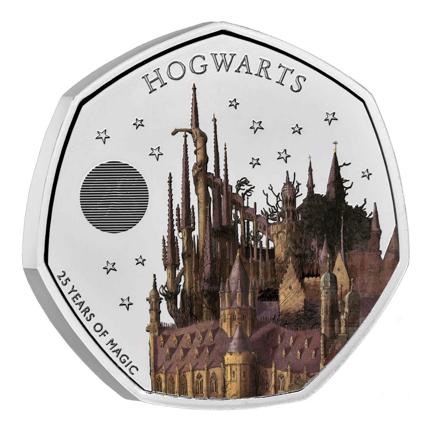 (W185.50.P.2023.UK23HSBC) United Kingdom 50 Pence Harry Potter (Hogwarts) 2023 BU (coloured) Reverse (zoom)