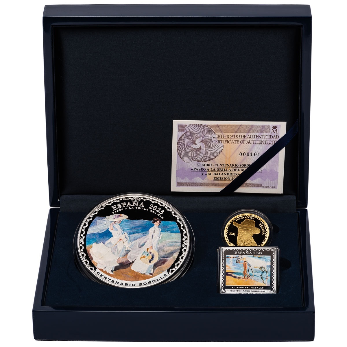 (EUR05.Proof.set.2023.92937006) Triptych set 10, 50 and 200 euro Spain 2023 Proof - Sorolla (zoom)