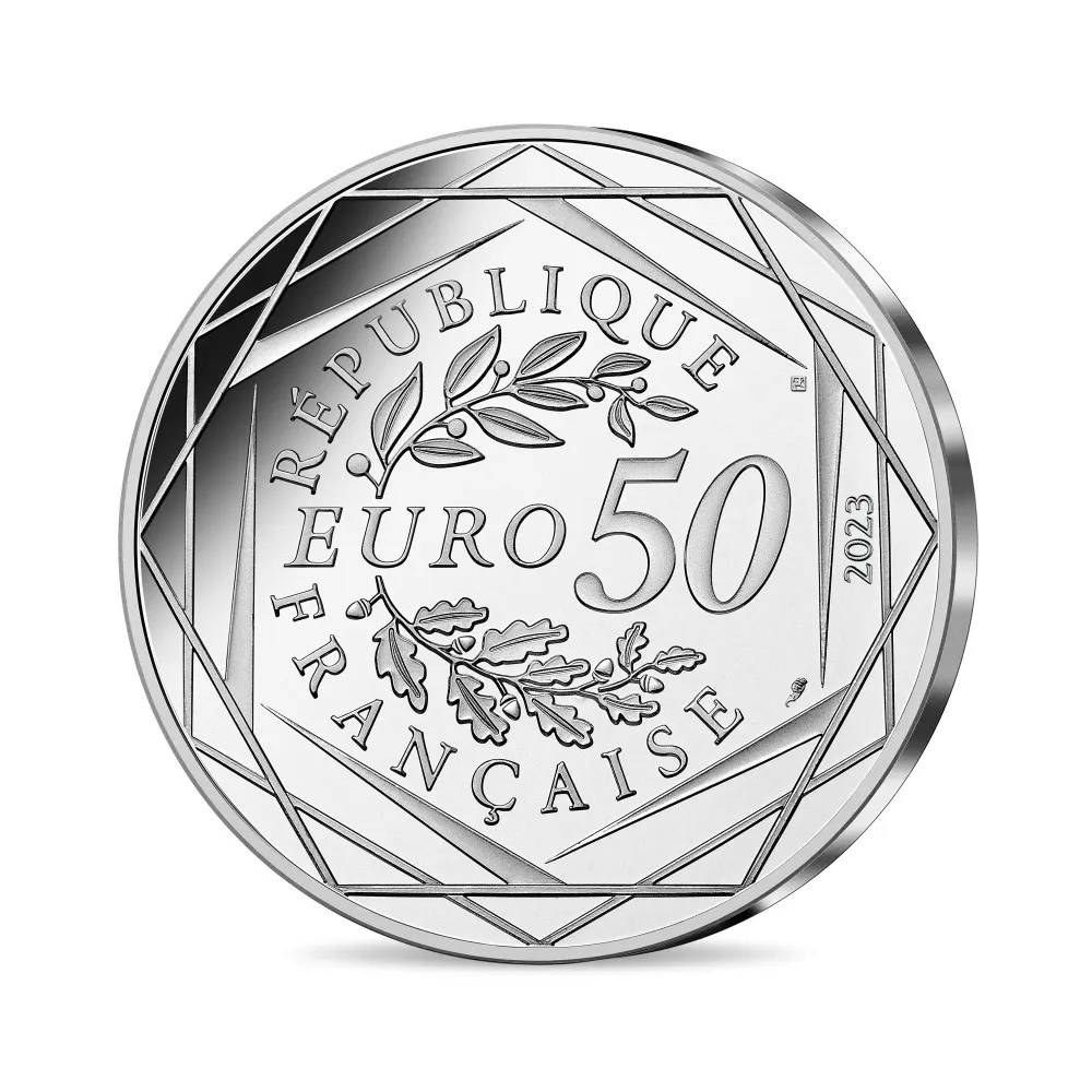 (EUR07.Unc.2023.10041374360005) 50 euro France 2023 silver - Mascot (all engaged) Reverse (zoom)