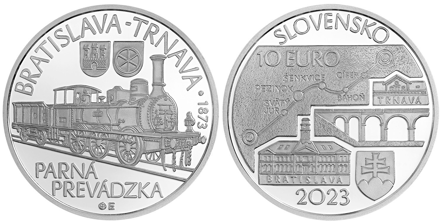 (EUR17.BU.2023.521113) 10 euro Slovakia 2023 BU silver - Opening of the steam railway between Bratislava and Trnava (zoom)