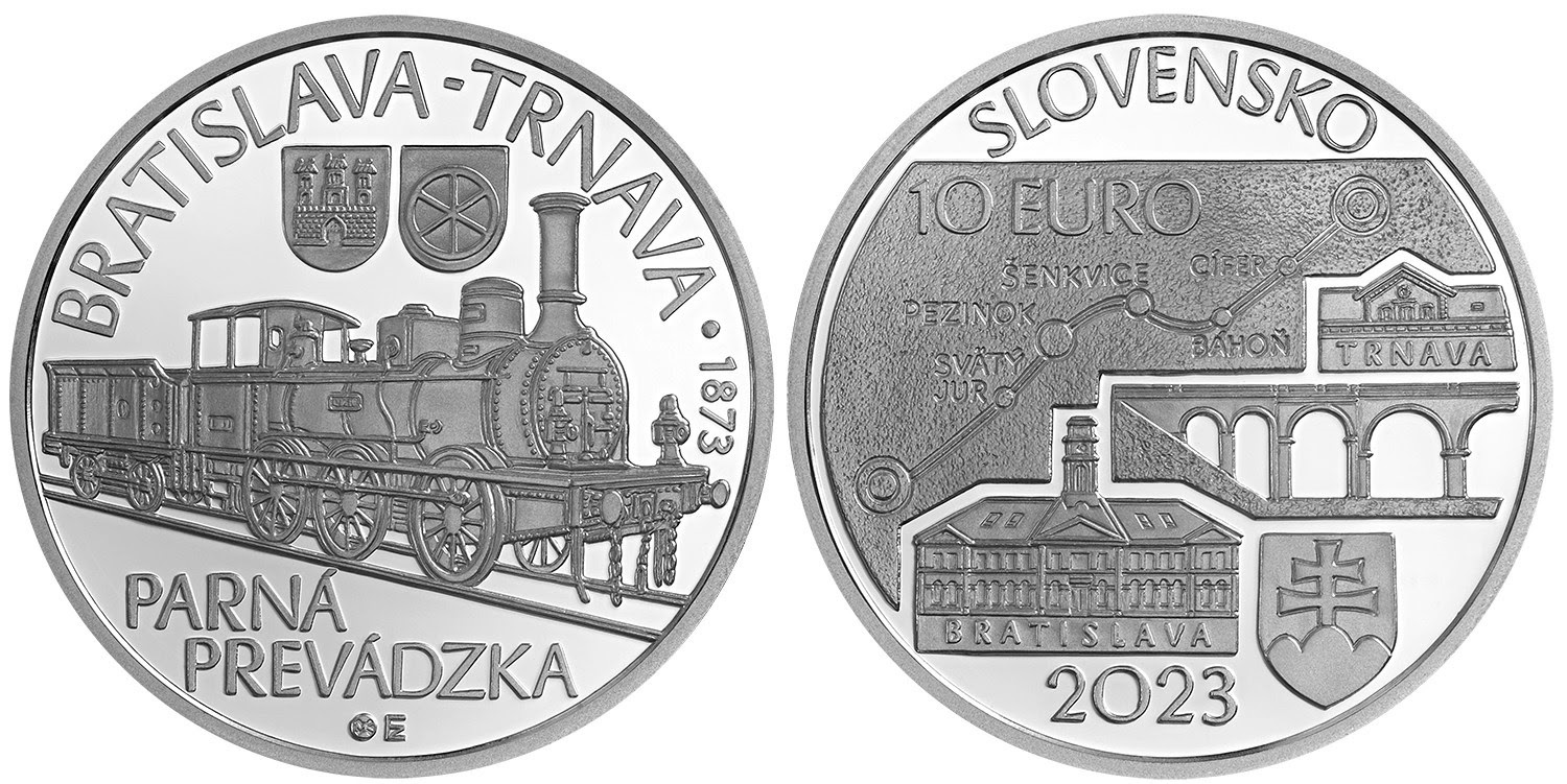 (EUR17.Proof.2023.521114) 10 euro Slovakia 2023 Proof silver - Steam railway between Bratislava and Trnava (zoom)