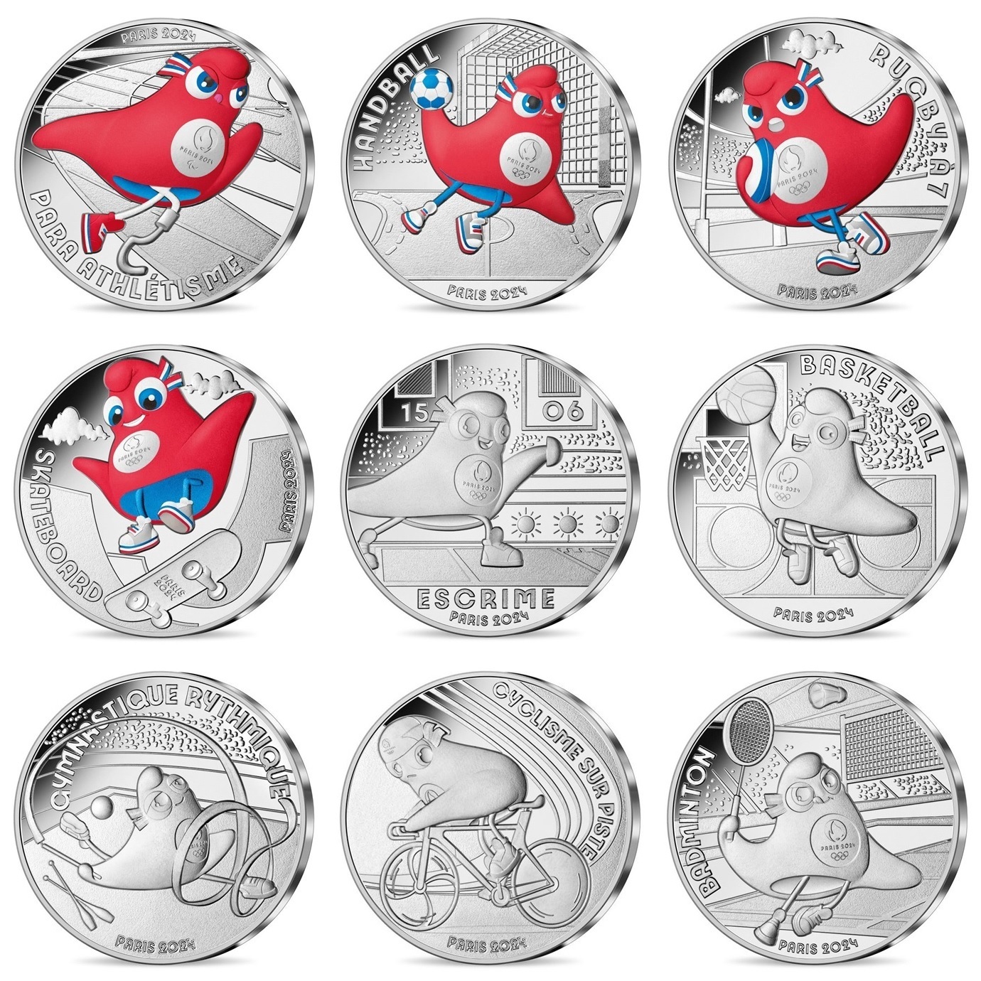 10 euro France 2023 argent - Mascotte des Jeux Olympiques (série des 9  premières pièces) - Elysées Numismatique