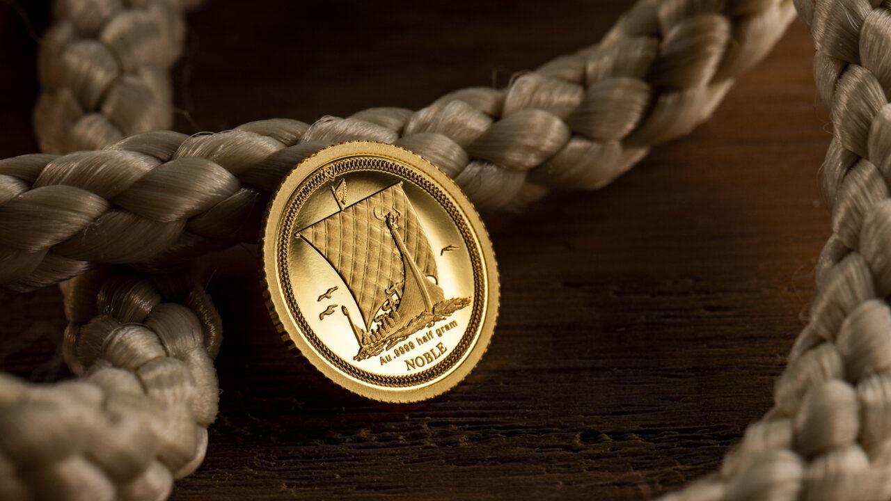 (W095.64th.Noble.2023.30393) Sixty-fourth Noble Isle of Man 2023 half gram Proof gold - Longship R (blog) (zoom)