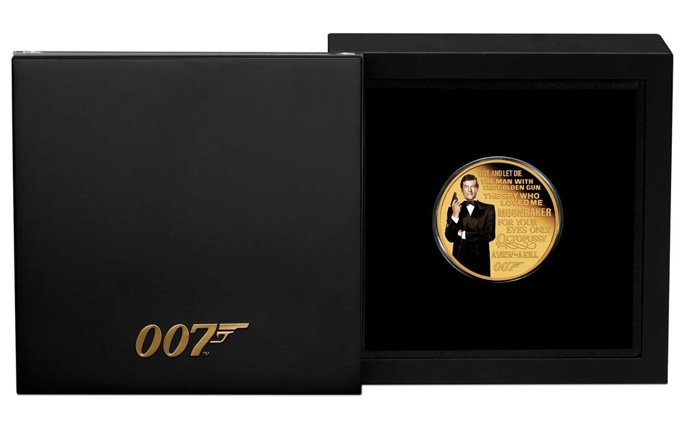 (W228.1.50.D.2023.23P43AAA) 50 Dollars Tuvalu 2023 quarter ounce Proof gold - James Bond (Roger Moore) (case) (zoom)