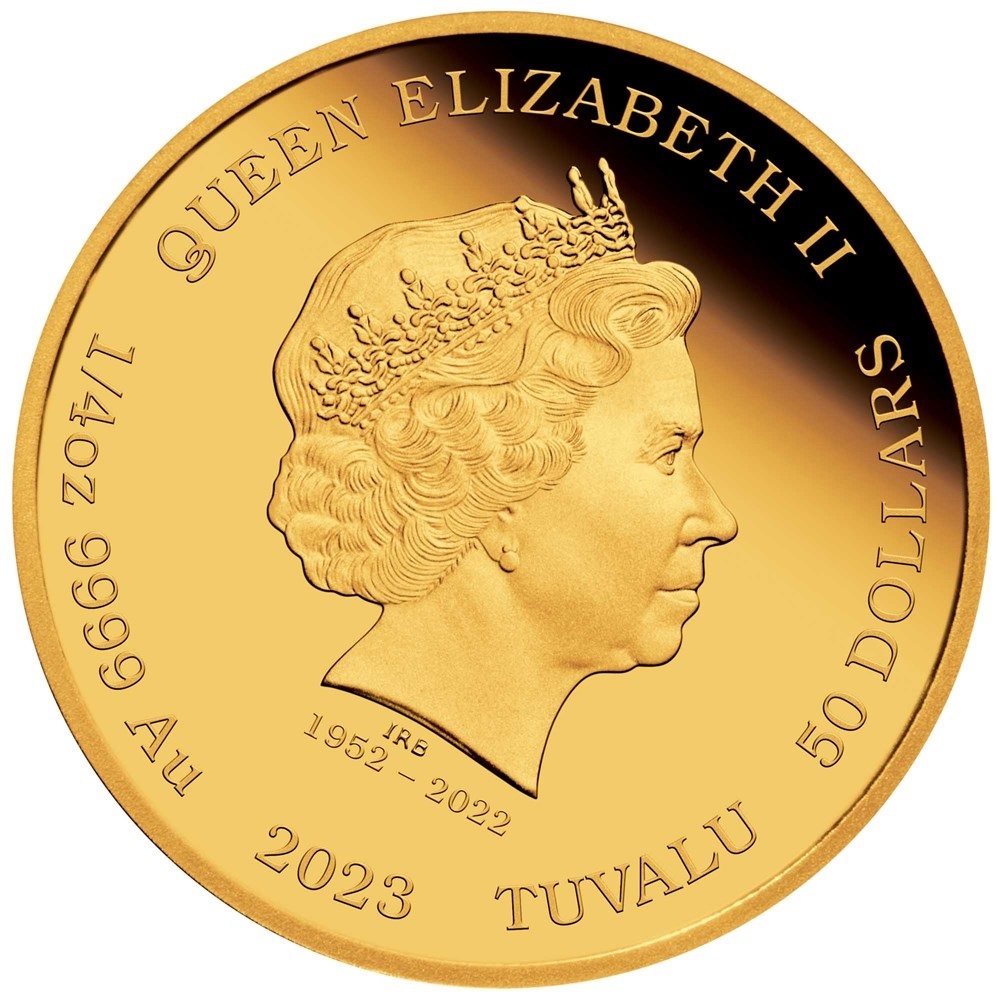 (W228.1.50.D.2023.23P43AAA) 50 Dollars Tuvalu 2023 quarter oz Proof gold - James Bond (Roger Moore) Obverse (zoom)