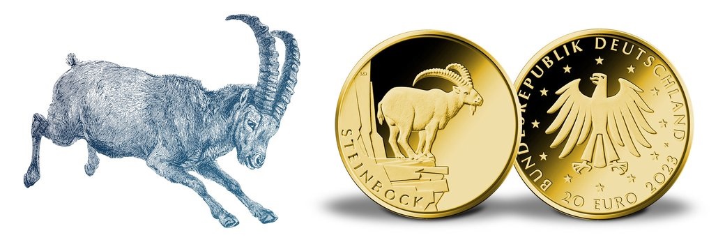 (EUR03.Proof.2023.SGM2301M43S5) 20 € Germany 2023 F BU gold - Steinbock (Alpine ibex) (blog) (zoom)