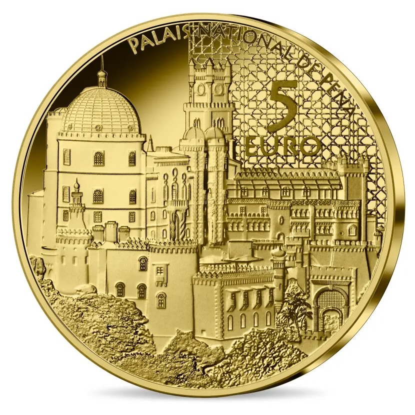 (EUR07.Proof.2023.10041378380000) 5 euro France 2023 Proof gold - Pena Palace and King Ferdinand II of Portugal R (zoom)