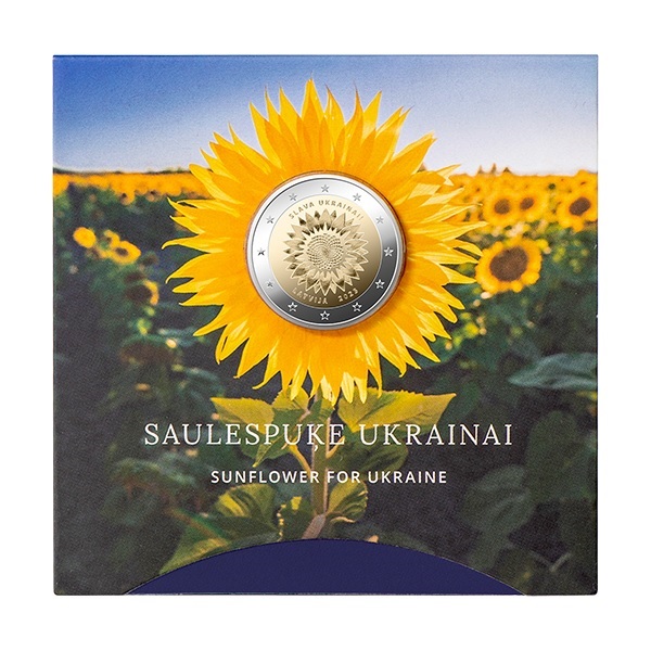 (EUR21.BU.2023.2.E.1) 2 € Latvia 2023 BU - Sunflower for Ukraine (card front) (zoom)